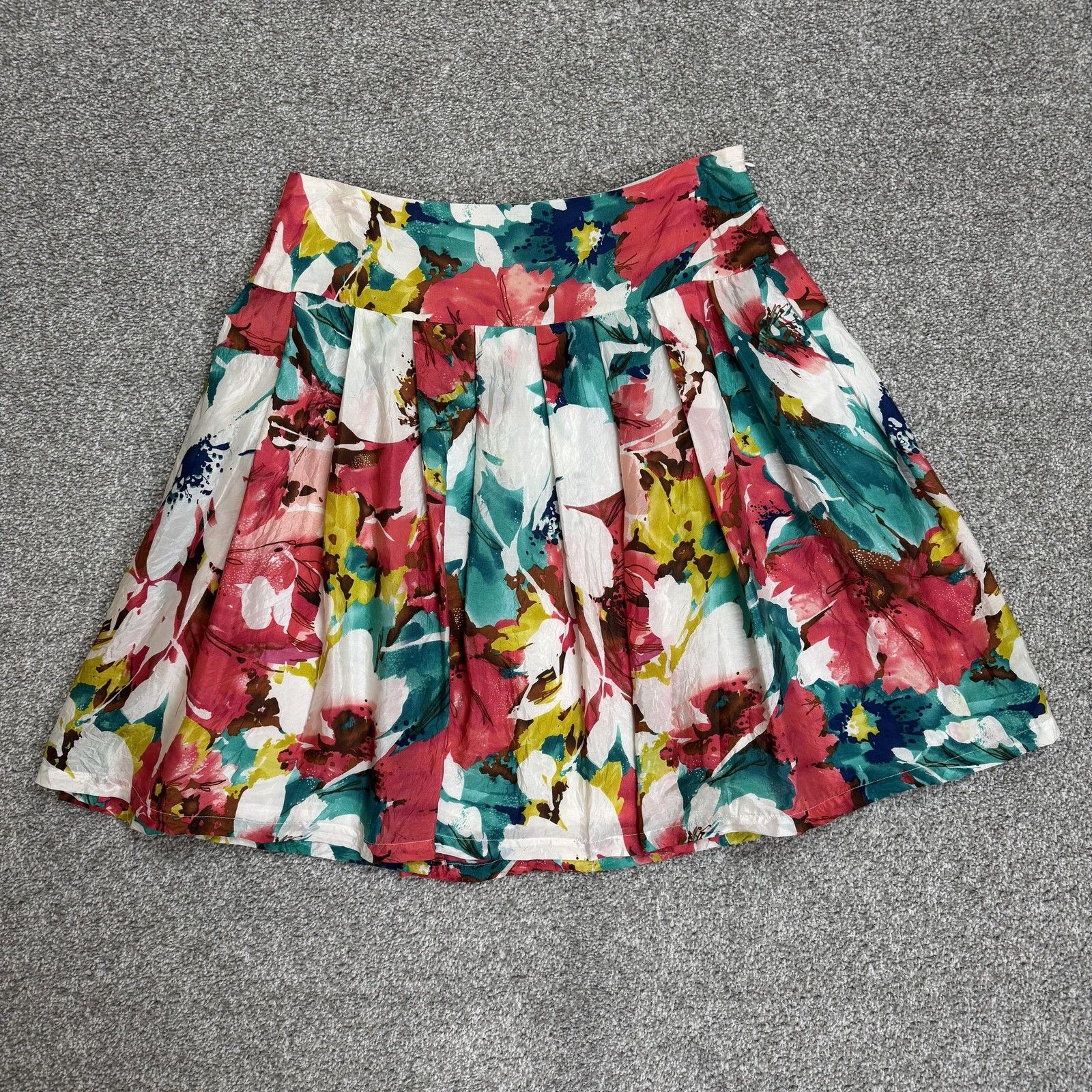 Victor Victor Alfaro Skirt Womens 10 Multicolor Floral Silk Pleated Knee Length